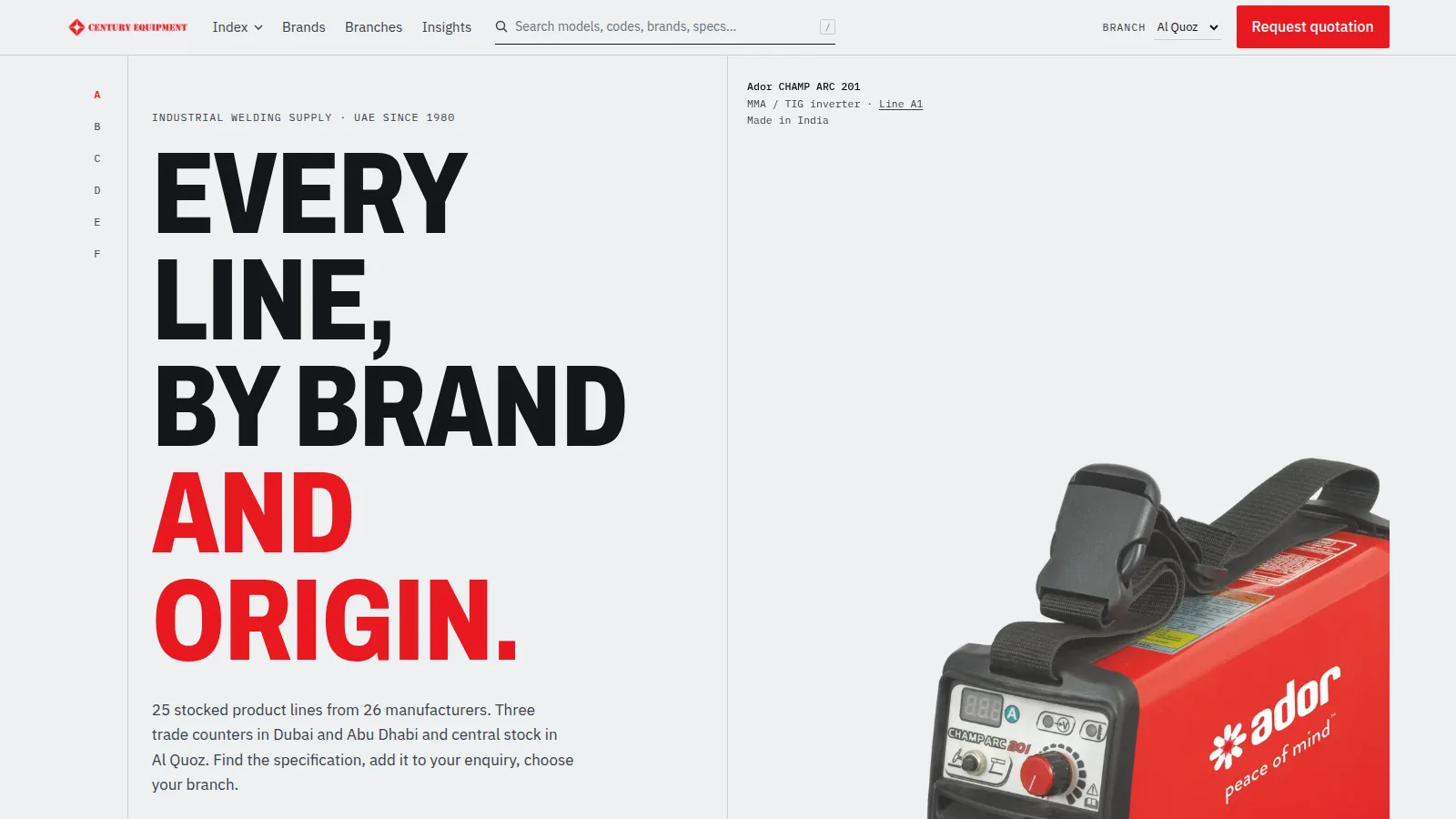 Century Equipment website built by HanzWeb — desktop view