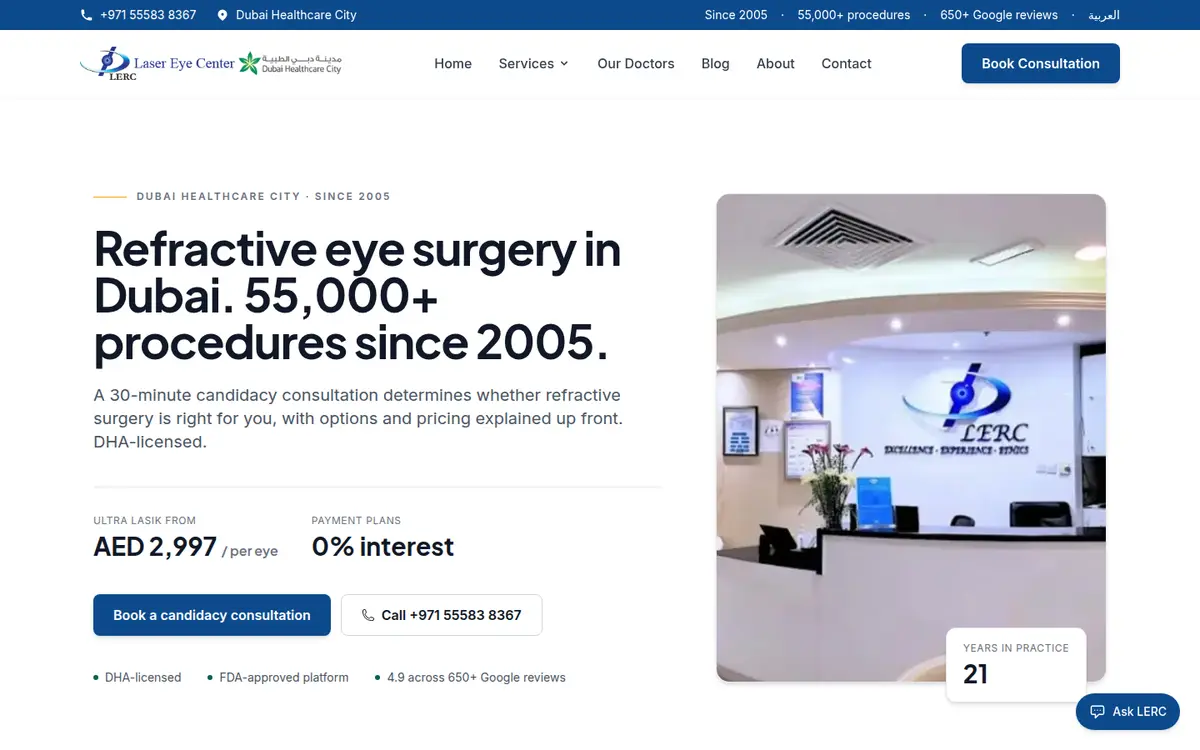 Laser Eye & Retina Center website built by HanzWeb — desktop view