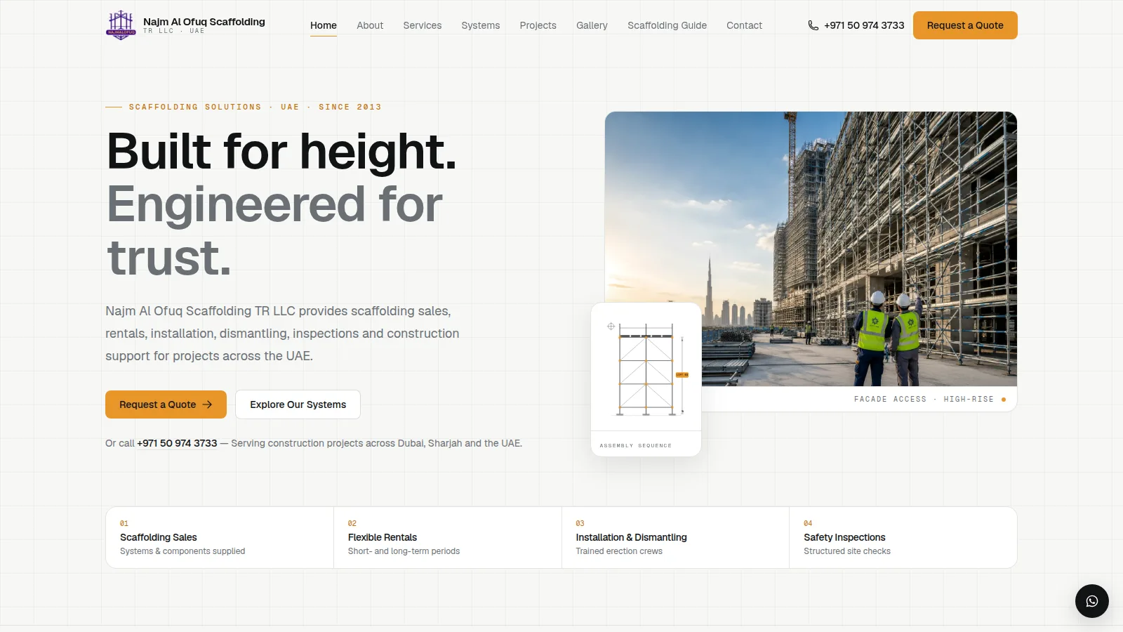 Najm Al Ofuq Scaffolding website built by HanzWeb — desktop view