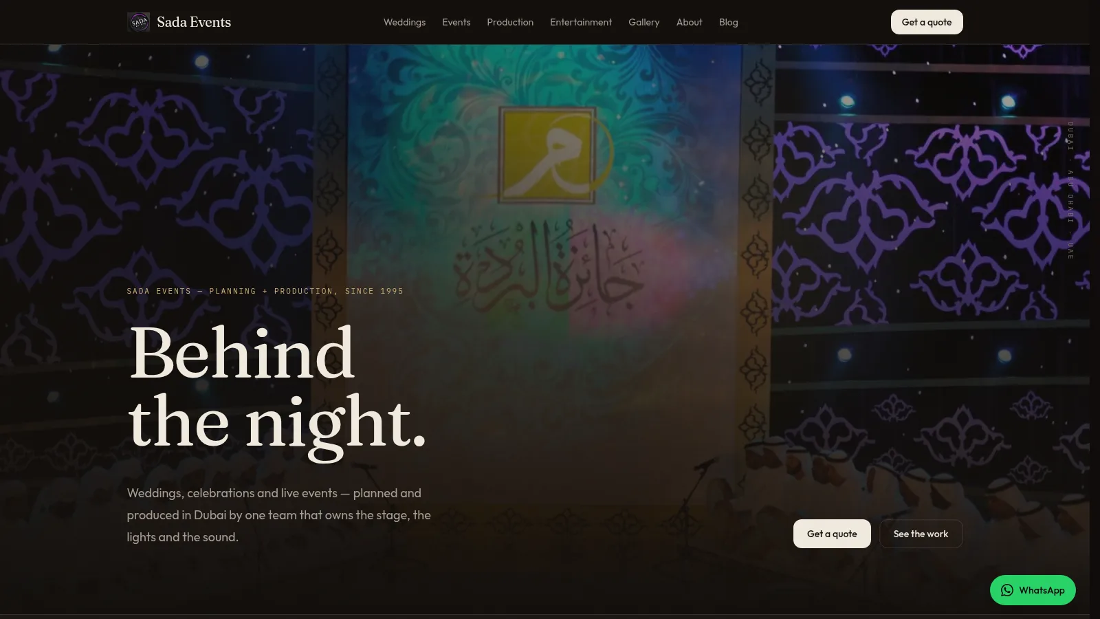 Sada Events website built by HanzWeb — desktop view