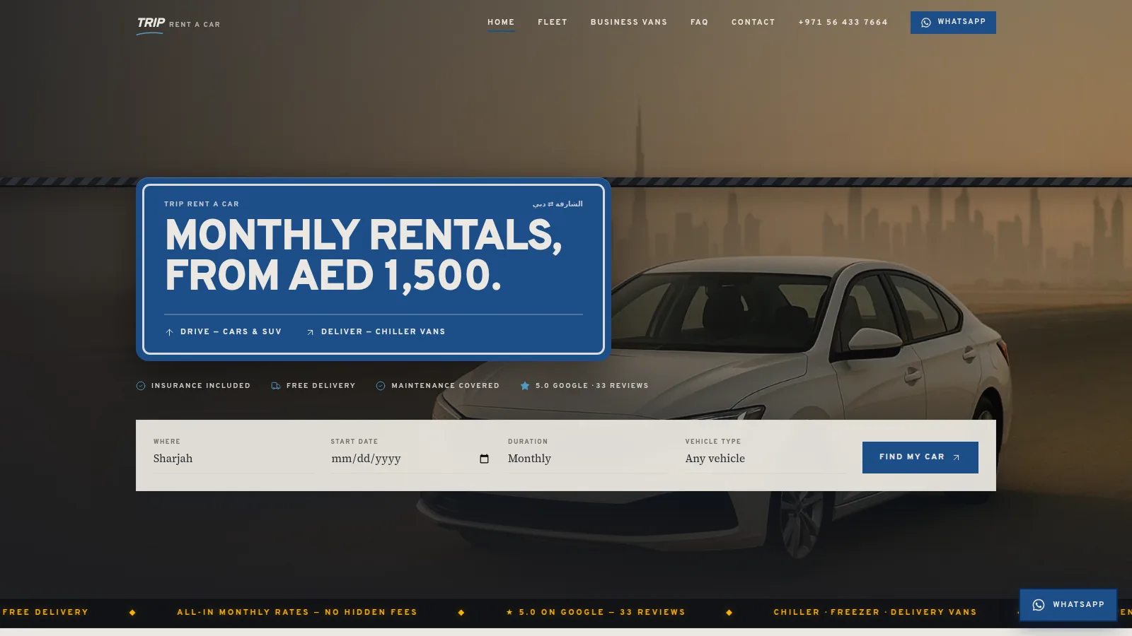 Trip Rent a Car website built by HanzWeb — desktop view